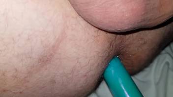 Fucking my ass with her blue vibrator